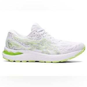WOMEN'S ASICS GEL-CUMULUS 23, WHITE/LIME GREEN, 8 B MEDIUM